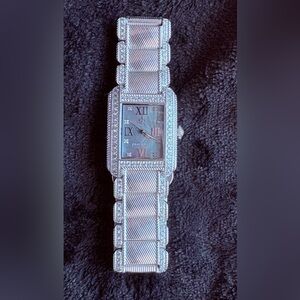 Judith Ripka Stainless Steel Crystal-Embellished Rectangular Bracelet Watch